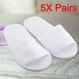 Slippers El Disposable 5 Pairs Spa Guest Slipper Open Toe Towelling Terry Style Breathable Soft White Shoes