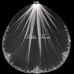 Elegant 2018 White Ivory Tulle Bridal Wedding Veil Bling Beads Glitter Edge with Comb Elbow Length One Layers Wedding Veils 252x
