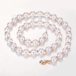 Pendant Necklaces Elegant 6mm Pearl Necklace For Women Girls 585 Rose Gold Colour White Chain 20/22/24inch Wedding Jewellery HCN33A