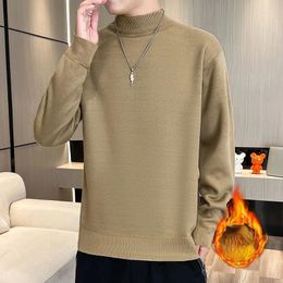 Men's Sweaters 2024 Autumn Winter Fashion Solid Colour Sweater Tops Male Thick Warm Velvet Jumpers Men Long Sleeve Knitted U107