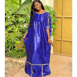 Ethnic Clothing Royal Blue Bazin Riche Long Dresses For African Wedding Women Evening Gowns Basin Dashiki Robe