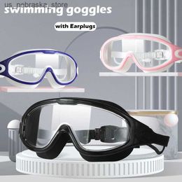 Diving Goggles Swimming goggles silicone swimming large frame with earrings mens and womens professional high-definition anti fog glasses accessories Q2404101