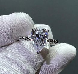 Cluster Rings 2021 Solitaire Pear Cut 6ct Simulated Diamond Cz Ring 925 Sterling Silver Engagement Wedding Band For Women Party Je5408938