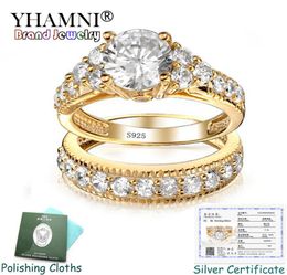 Sent Certificate Original Solid 925 Silver Ring Set For Women 100 Natural Zirconia 20ct Pure Gold Wedding Rings Fine Jewellery JR8603470