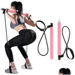 Resistance Bands Portable Yoga Pilates Bar Stick With Band Home Gym Muscle Toning Fitness Stretching Sports Body Workout Exercise Drop Dhgya