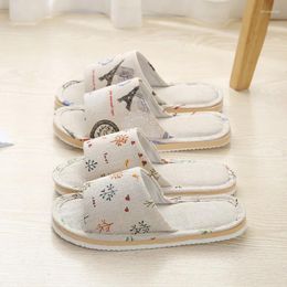 Slippers Women Print Floral Indoor Home Loafers Flower Soft Korean Sandals Couple Flip Flops Female Linen Slides Shoes