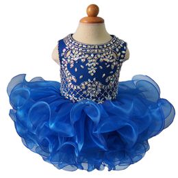 Royal Blue Diamond Glitz Girls Natioanl Pageant Cupcake Dresses Infant Tutu Gowns Toddler Baby Girls Ruffled Mini Pageant Dress 255z