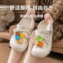 Sandals Summer Girls Lace-up Slippers Letter Accessories EVA Garden Shoes Female Students Non-slip Beach Bun Platform