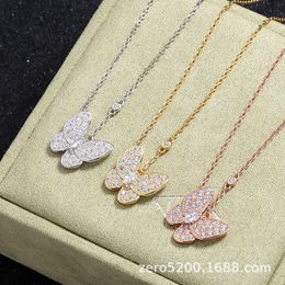 High end designer Fanjia Butterfly Full Diamond Necklace for Women 18K Rose Gold Plated with Diamond Collar Chain Pendant Live Broadcast