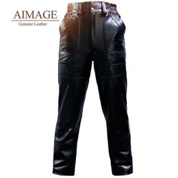 Men's Pants Autumn and Winter Leather Pants Mens High Waist Motorcycle Trousers 100% Authentic Sheepskin Pants Windproof and WaterproofL2405