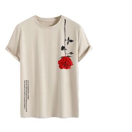 Men's T-shirt Pattern Flower Letter Printed Round Neck Short Sleeve T-shirt Casual Summer Street Clothing