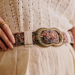 Belts French 2024 Women's Vintage Colorful Woven Belt Light Luxury Exquisite Relief Decor Metal Clothing Sashes Female