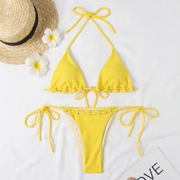 Women's Swimwear Sexy Micro Bikinis 2024 Women Halter Brazilian Bikini Set Female Yellow Swimsuit Triangle Beach Wear Bathing Suit