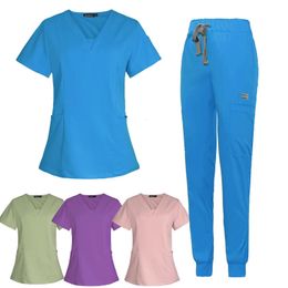 Woman Scrub Set Uniforms Nurse Beauty Salon Workwear Clinical Scrubs Top Pant Spa Doctor Nursing Tunic Suit 240502