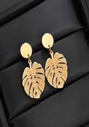 2021 Bohemian Stainless Steel a Leaf Stud Earrings Women Gold Tropical Hollow Plant Leaves Brincos Party Gifts9394095