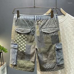 Men's Jeans Paisley Denim Shorts Men2024Summer Versatile Casual Loose Straight Street Tide Brand Workwear Five-Point Pants