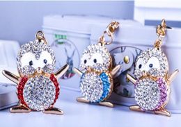 Cartoon penguin shape key chain Creative 3 Colours diamond metal cute penguin key ring Bag fashion accessories7658123
