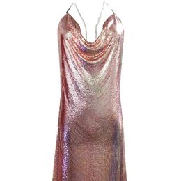 Urban Sexy Dresses Womens Party Dresses Italian Spaghetti Shoulder Straps Sexy Club Skiing Champagne Gold Metal Mesh 2021 New Versidos d240510