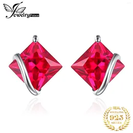 Stud Earrings JewelryPalace Square Created Red Ruby 925 Sterling Silver For Women Fashion Jewelry Gemstone