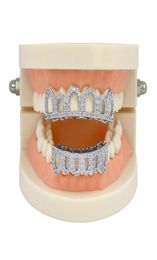 Hip Hop Iced Out CZ Mouth Teeth Grillz Caps Top Bottom Grill Set Men Women Vampire Grills3663140
