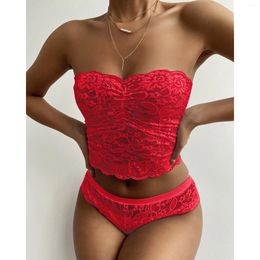 Bras Sets Sexy Strapless Push Up Underwear Wrapped Chest Lace Lingerie Set Solid Colour Soft Bralette And Panty Ropa Interior Femenina