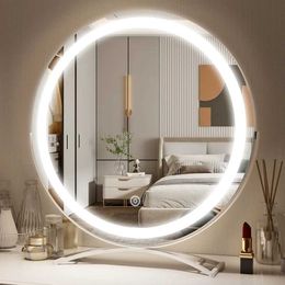 Compact Mirrors 18 inch vanity mirror with light LED makeup suitable for bedroom countertops touch controlled 3-color dimmable Q240509