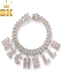 THE BLING KING Hiphop DIY Statement 12mm SLink Miami Cuban Necklace Baguette Letter Pendant ankle Jewelry Whole Own Style Y202542560