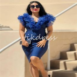 Eleagnt Blue Short Prom Dresses Aso Ebi Off Shoulders Ruffles Sheath Knee Length Evening Dress 2024 Sexy Cocktail Dress Holiday Summer Party Dress Vestios De Galas