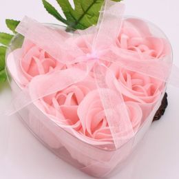 12 Boxes 6pcs Pink Decorative Rose Bud Petal Soap Flower Wedding Favor in Heart-shaped Box 217I