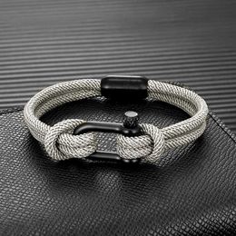 Charm Bracelets MKENDN Personalised Mens Nautical Double Strand Rope Bracelet With U Shape Bolt Clasp Stainless Steel Magnet Buckle Mens Gift Y240510