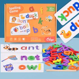 Spelling Word Puzzle Game Wooden 26 Letter English Alphabet Cards Kindergarten Teaching Aids Kids Montessori Education Toy 240510