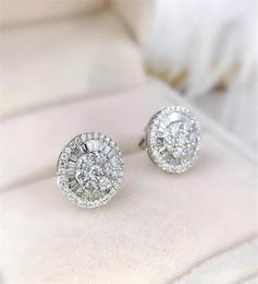 Circle Stud Earring Luxury Jewellery 925 Sterling Silver Full Princess Cut White Topaz CZ Diamond Gemstones Women Wedding Bridal Ear4299896