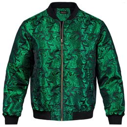 Men's Jackets High Stree Green Zipper Jacket For Man Jacquard Pasiley Coat Fashion Woven Sport Streetwear Uniform Long Sleeves Fall Winter