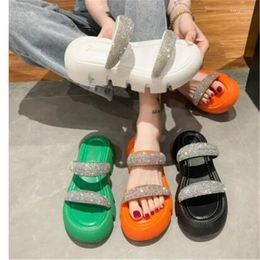 Slippers 2024 Summer Flat Platform Orange Women Sandals Luxury Crystals Shoes 5cm Chunky Sole Cool Slides