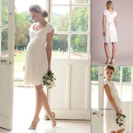 Maternity Knee Length Cap Sleeves Scoop Neckline Pregnant Women Wedding Party Gowns Free Shipping Custom Made 0510