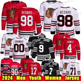 #98 Connor Bedard Chicago Retro retro hóquei Jersey #90 Tyler Johnson Jonathan Toews Taylor Hall Patrick Kane Seth Jones Foligno Clark Griswold Blackhawks Jerseys