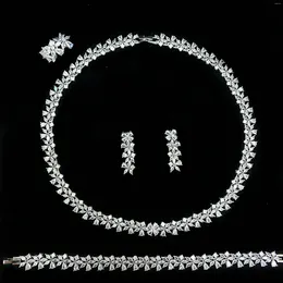 Necklace Earrings Set Fashionable Cubic Zirconia 4-piece Bridal Jewelry Dubai Women's Wedding Party Accessories Design