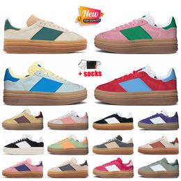 2024 Fashion Designer Womens Bold Dress Shoes Cream Collegiate Green Almost Blue Yellow True Pink Glow Gum Platform Women Girls Suede Upper Flat Trainers Size 36-40