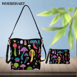 Shoulder Bags WHEREISART Women's Fashion Bag Pu Messenger Tote Bucket Colourful Mushrooms Shopping Big Trend
