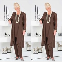 Classic Brown Of the Pant With Jacket Mother Growns Vestidos de convidados Plus Tamanho Formal Formulário de casamento 0510