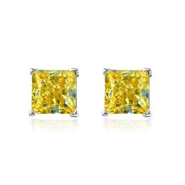 Princess Cut 6mm Topaz Stud Earring 100% Real 925 sterling silver Promise Wedding Earrings for Women Bridal Gemstones Jewelry 273r