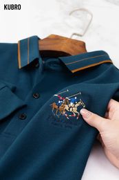 KUBRO Mens High Quality Embroidery Brand Plaid Long Sleeve Polo Shirt 2023 Winter Korean Version Slim Fit Fashion Top 240428