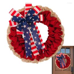 Decorative Flowers Patriotic Wreath Red White And Blue Memorial Day Festival Garland Door Hanger Handcrafted Bow Decorations For