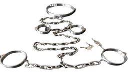 Bondage Collar Wrist Ankle Cuffs Siamese Stainless Steel Heavy Duty Chains Harness Bondage Gear Adult Slave BDSM Set5942215