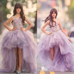 Hi-Lo Girls Pageant Dresses for Teens 3D Floral Appliques Tutu Tulle Flowers Girls Dresses Princess Junior Birthday Party Communion Dre 237g