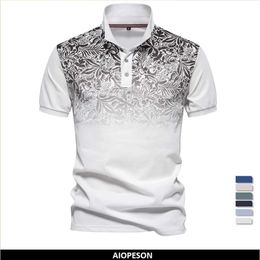 Men's Polos New design gradient printed cotton blend polo shirt for mens short sleeved summer fashion Q240509