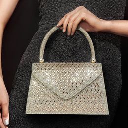 Women Clutch Handbag Rhinestone Brides Wedding Party Evening Bags Top Handle Shoulder Chain Square Bucket Messenger Purse 240429