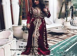 Burgundy Moroccan Kaftan Evening Dresses Long Sleeves Lace Appliques Formal Party Pageant Gowns Muslim Arabic Prom Dress robes de 3082088