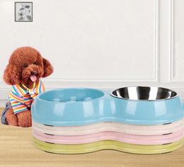 Wheat straw Double Bowl Feeder Bowl Dog Pet Feed Bowl Healthy Food Feeder Dish Dog Feeding Supplies Wholes LXL126760913