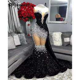 Sparkly Long Prom Kleid 2024 Kristalle Perlen Pailletten Kleid für Black Girls Glitter Geburtstagsfeier Spezialempfang